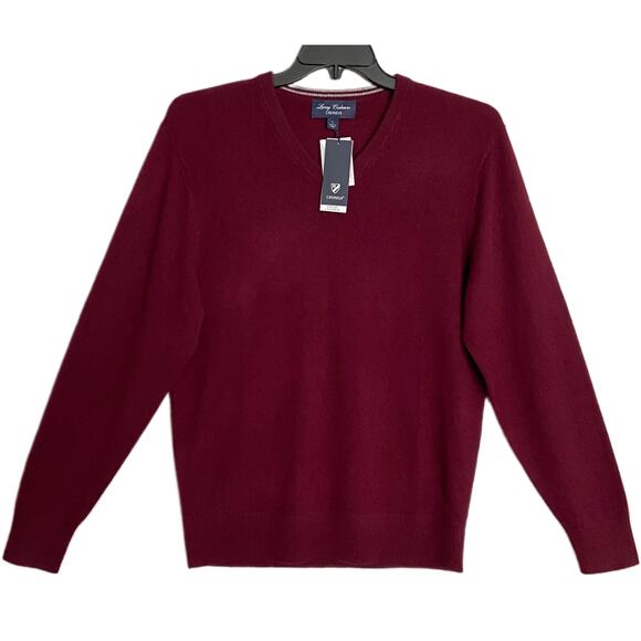 Daniel Cremieux V-Neck Sweater Men's Large Luxury Cashmere Burgundy NEW - Picture 2 of 15